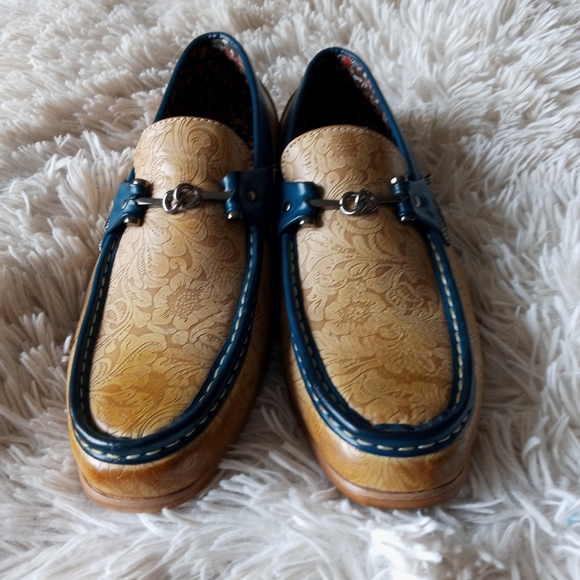 Antonio Cerrelli Mens tan scotch and navy loafers - Picture 3 of 11